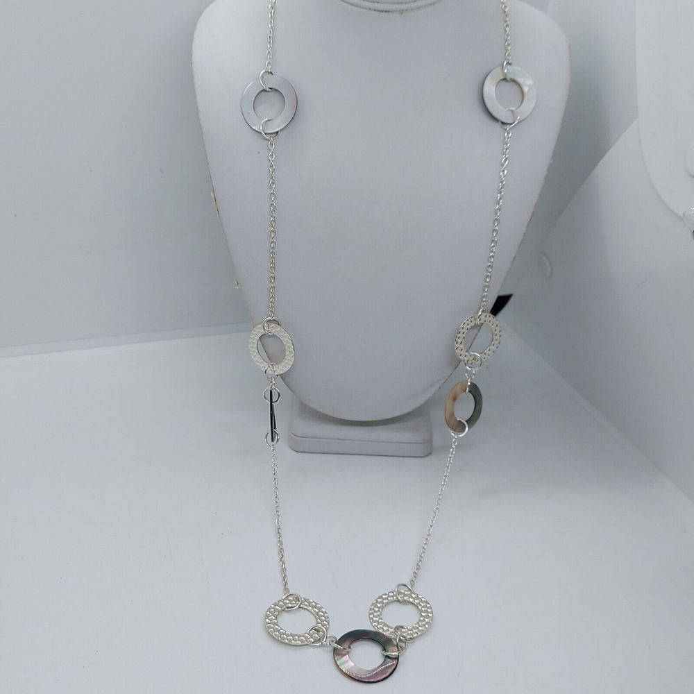Silver‎ Tone Abalone Circle Necklace
